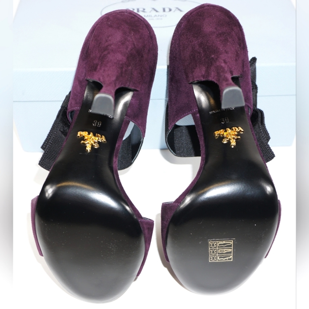 Prada Calzature Purple Plum Bowtie Open Toe Sandals Pumps Heels Size 39 / 9 - Picture 6 of 6
